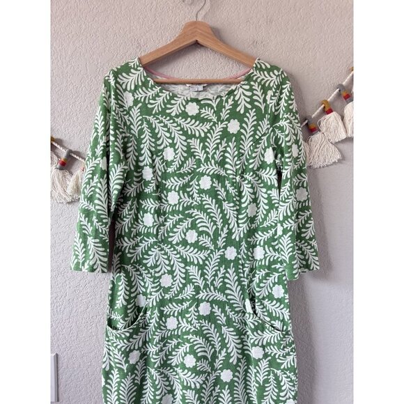 Boden Cotton Green Floral Half Sleeve Aline Midi Dress Modest Coastal Tropical 6 - Picture 3 of 8